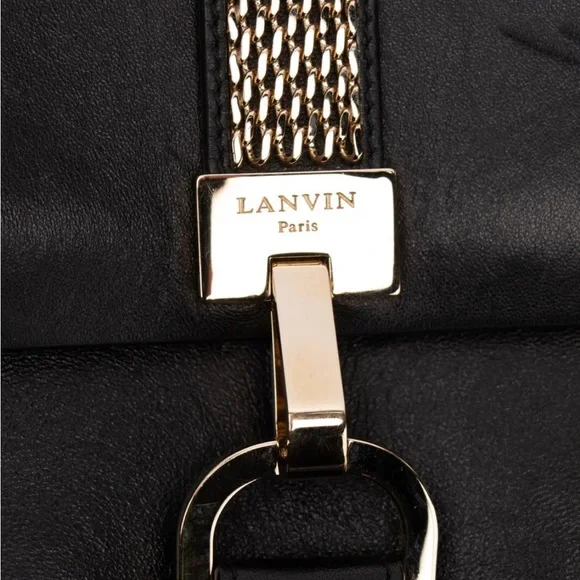 LANVIN Lamb Leather Crossbody Bag Logo Chain Trim & Strap Magnetic Flap - Picture 6 of 17
